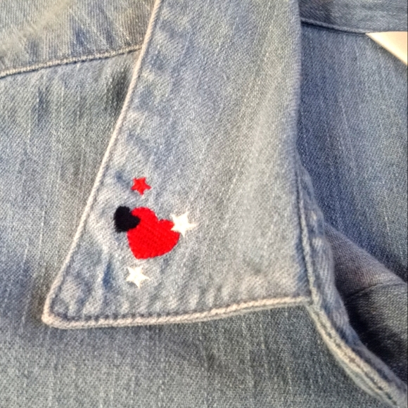 CHRISTOPHER & BANKS - Patriotic Embroidered Denim Light Wash Button Up Jacket - Picture 7 of 13